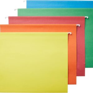 Hanging Organizer File Folders for Efficient Filing, Sturdy, Adjustable Tabs, Letter Size, Pack of 25, Green & Assorted Colors