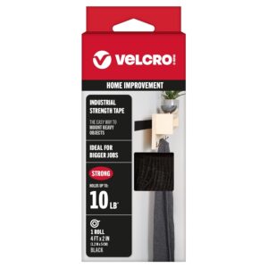 VELCRO Brand - Industrial Strength | Indoor & Outdoor Use | Superior Holding Power on Smooth Surfaces | Size 4ft x 2in | Tape, Black - Pack of 1